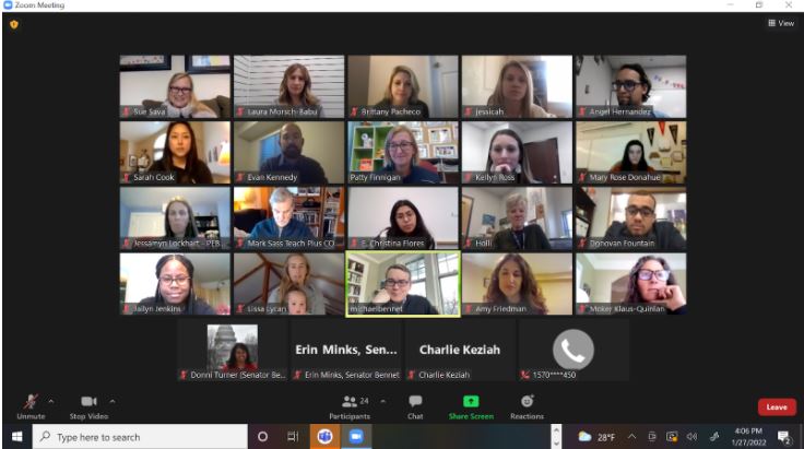 Screenshot of a Zoom meeting with 26 participants, showing various people in separate frames, and the Zoom controls at the bottom.