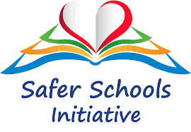 Logo with a heart-shaped book and colorful ribbons above the text "Safer Schools Initiative".